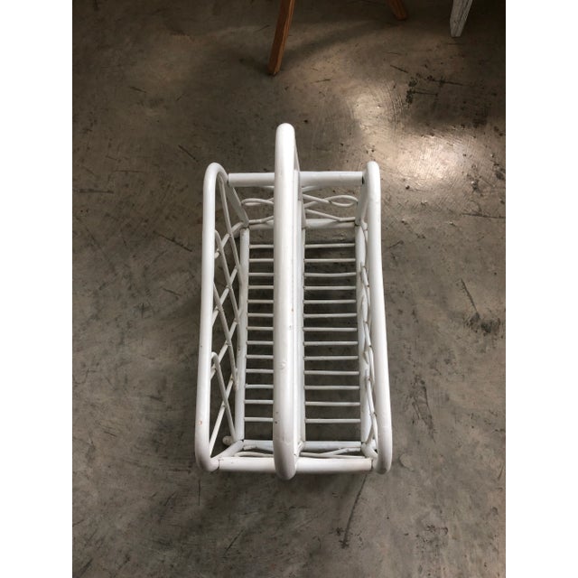 White 1960s Coastal Bent Bamboo Magazine Rack in White For Sale - Image 8 of 8