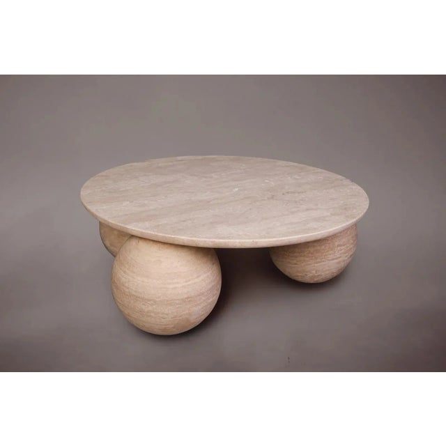Modern Trinity Travertine Round Coffee Table 40" For Sale - Image 3 of 4