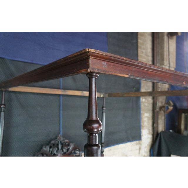 Antique Anglo Indian Colonial Raj Mahogany Carved Officers 4 Poster Tester Bed For Sale - Image 6 of 13