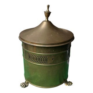Footed Pierced Brass Coal Scuttle Bucket For Sale