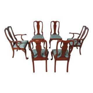 1980s Henkel Harris Queen Anne Cherry Dining Room Chairs- Set of 6 For Sale