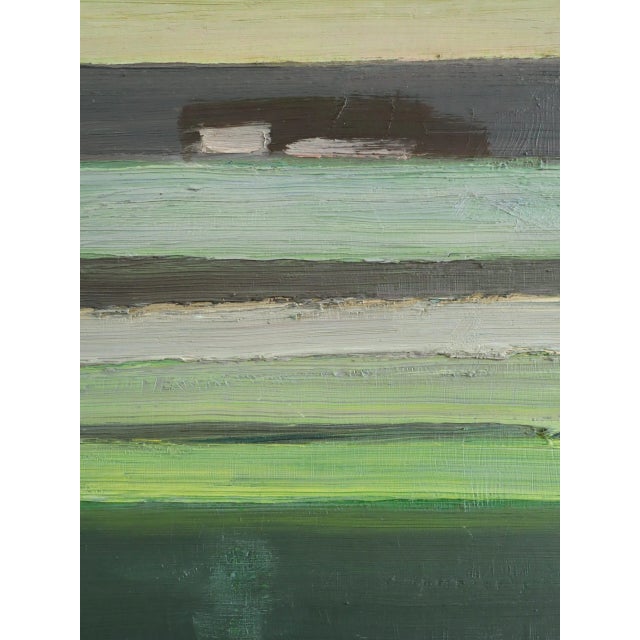 1970 Modernist 'Houses on the Horizon' Original Vintage Swedish Abstract Landscape Oil Painting, Framed For Sale - Image 9 of 11