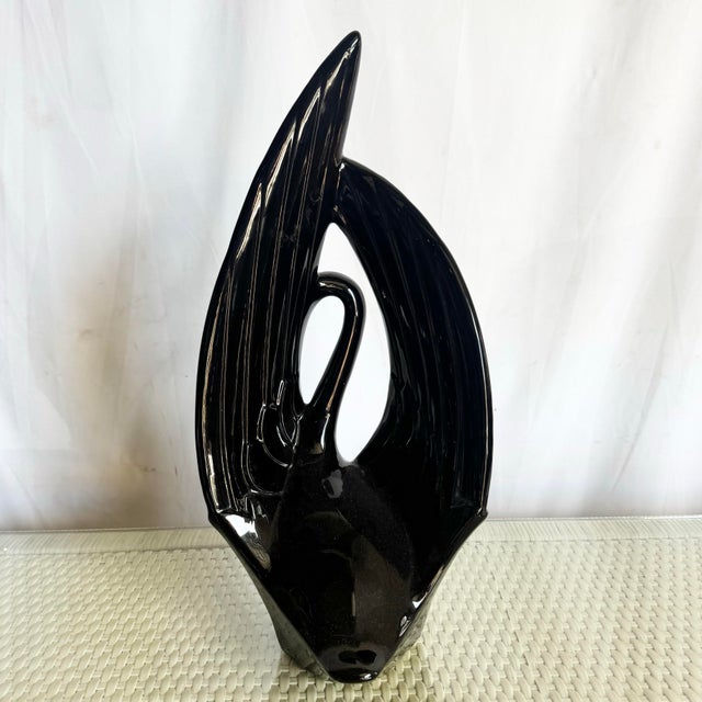 1980s Art Deco Ceramic Gloss Black Swan Sculpture by Haeger For Sale - Image 5 of 7