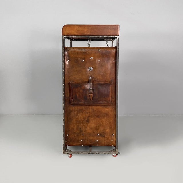 Italian Modern Wardrobe in Brown Leather and Metal, 1980s For Sale - Image 6 of 18
