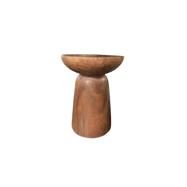 Sculptural Round Side Table Solid Mango Wood For Sale - Image 4 of 5