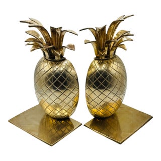 Vintage Oversized Brass Pineapple Bookends- A Pair For Sale
