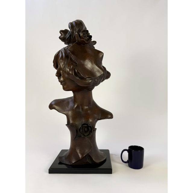 Late 20th Century Art Nouveau Female Bust Bronze Sculpture For Sale - Image 9 of 9