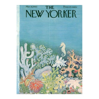 1963 Vintage New Yorker Magazine Cover, March 16, Ilonka Karasz Cover Art, Seahorse For Sale
