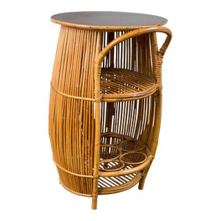 Mid-Century Modern Rattan Bar Cart For Sale