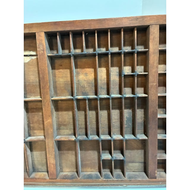 Brown Large Antique Wooden Printer’s Type Case – Letterpress Drawer Wall Display Shelf c.1900 For Sale - Image 8 of 12