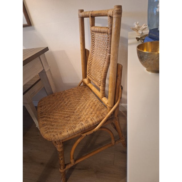 Wood 1970s Coastal Rattan & Woven Cane Accent Side Chair - Ficks Reed Style For Sale - Image 7 of 9