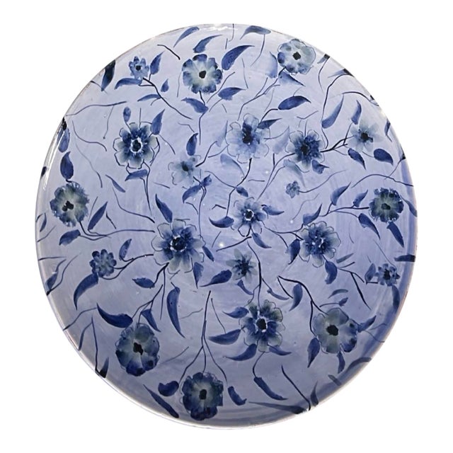Vintage Moroccan Safi Ceramic Floral Platter by M. Reda Dbila For Sale