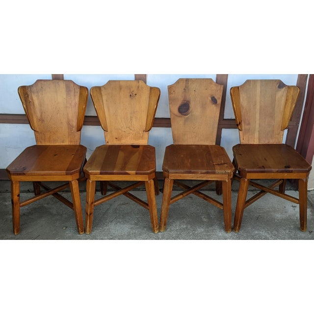 Vintage 1940s Knotty Pine Habitant Mismatched Dining Chairs Set of 4