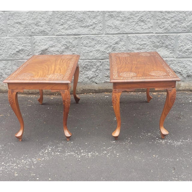 Mid-Century Anglo-Japanese Carved Hardwood Chabudai Low Side Tables, a Pair For Sale - Image 10 of 11