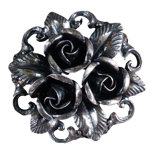 Elegant Vintage Flower Brooch, Handmade From 835 Silver, Germany Ca. 1950s For Sale
