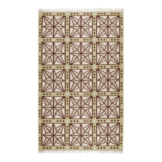 Part & Parcel Goods Wool Star Rug, 5' x 8', Celadon, Chocolate, Sage and Eggshell For Sale