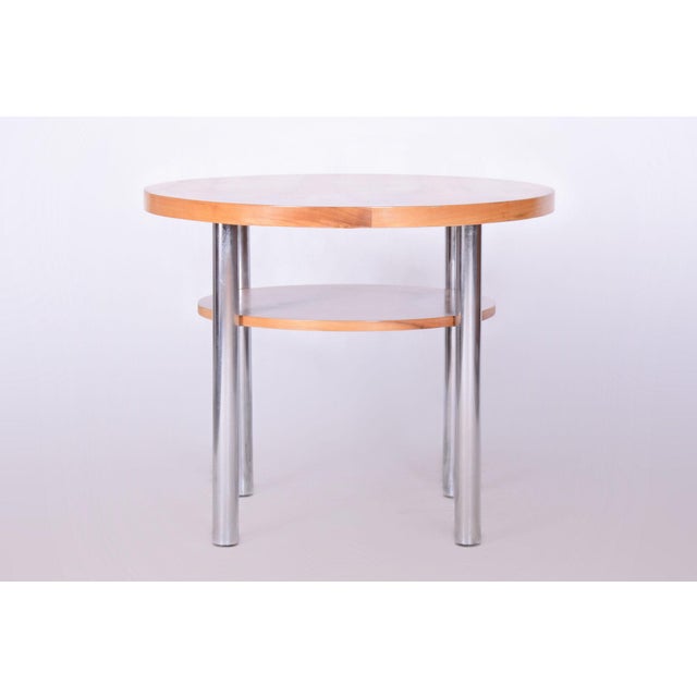 Bauhaus Bauhaus Round Table in Walnut and Chrome from Mücke Melder, 1930s For Sale - Image 3 of 7