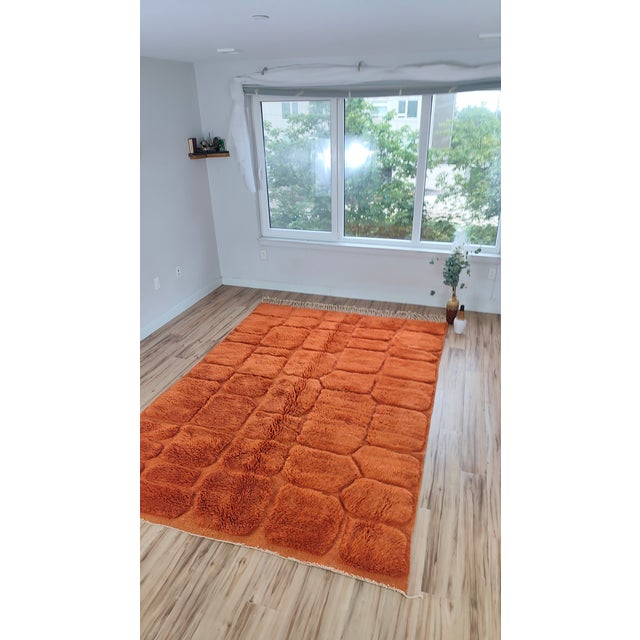 Moroccan Terracotta Orange Carved Wool Moroccan Beni Mrirt Rug For Sale - Image 3 of 15