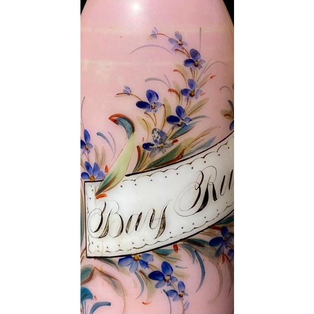 Pink Victorian Glass Antique Barber Bottle Hand Painted Flowers For Sale - Image 8 of 16