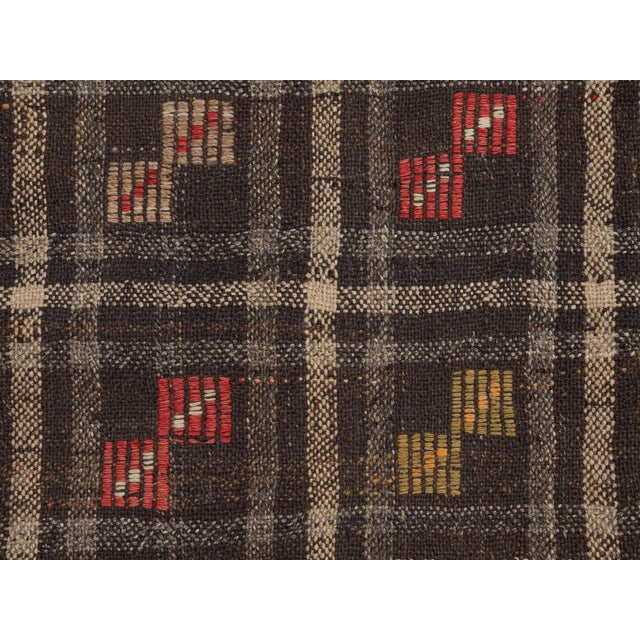 Textile 1970s Vintage Handmade Wool Cotton Brown Runner Rug For Sale - Image 7 of 11