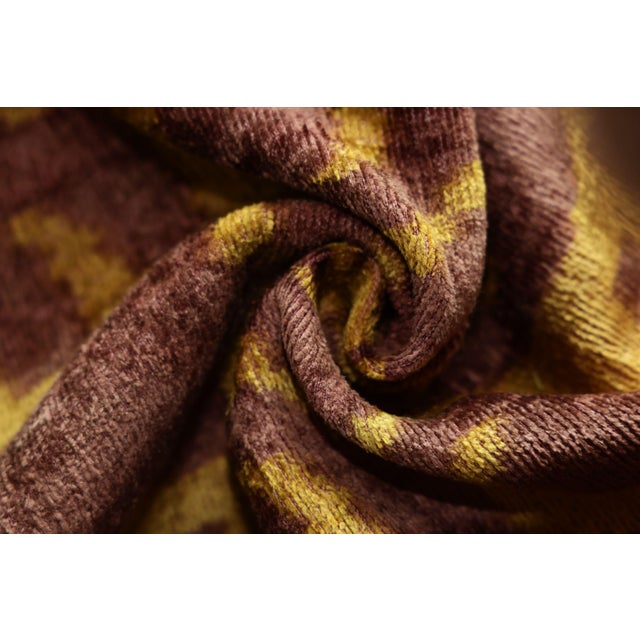 2020s Hand-Knotted Ochre & Mahogany Ikat Lumbar Pillow - 16x24 Organic Dyed For Sale - Image 5 of 8