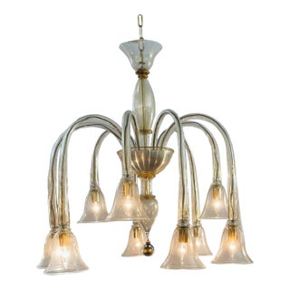 1990s Myran Allan Luxury Lighting Modern Venetian Murano Hand Blown Gol Murine Chandelier For Sale