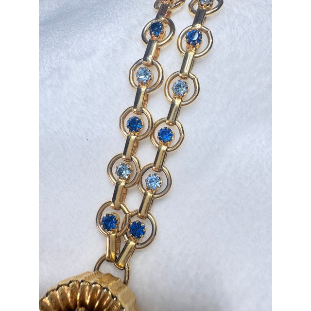 Metal Vintage Alexis Kirk Style Faceted Blue Sunburst Necklace W/ Original Chain Set For Sale - Image 7 of 17