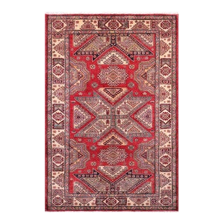Rustic Super Kazak Red/Ivory Wool Rug- 5'11'' X 7'4'' For Sale
