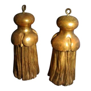 19th Century French Napoleon III Carved & Gilt Wood Drapery Tassels - a Pair For Sale