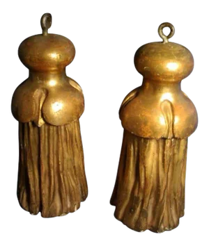 19th Century French Napoleon III Carved & Gilt Wood Drapery Tassels - a Pair