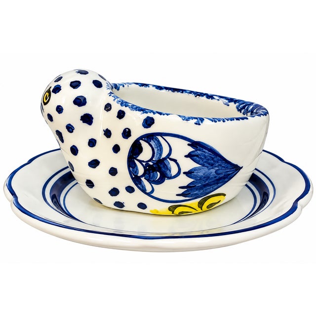 Chinoiserie Late 20th Century Tiffany & Co. Portugal Hand-Painted Bird Egg Cup & Saucer For Sale - Image 3 of 5