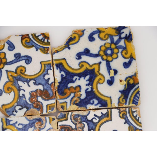 Baroque 17th Century Set of Six Floral Tiles, Portuguese For Sale - Image 3 of 14