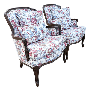 Vintage French Provincial Floral Upholstery Lounge Chairs - Pair