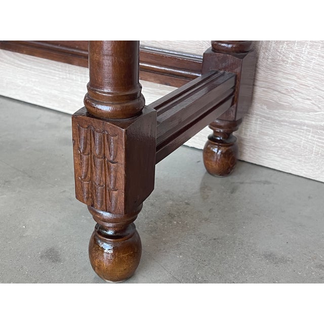 Brown Early 20th Century Spanish Console Table With 2 Drawers and Turned Legs For Sale - Image 8 of 9