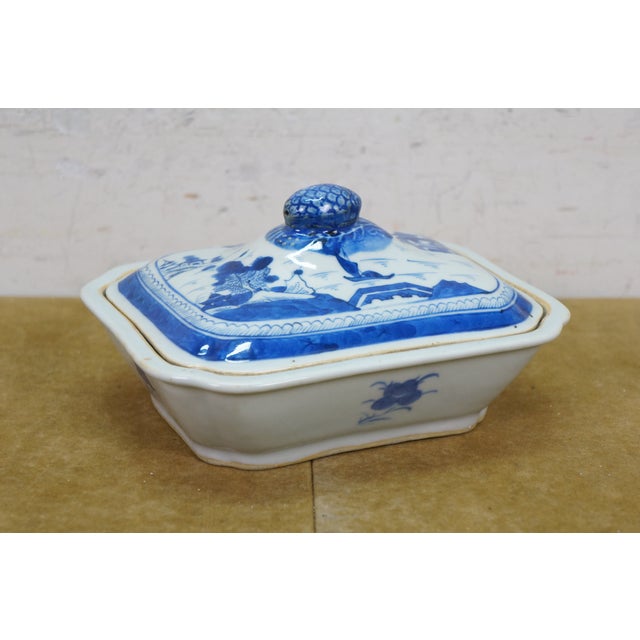 Ceramic Antique Chinese Export Canton Blue White Serving Platter & Vegetable Tureens For Sale - Image 7 of 18