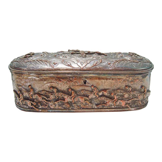 Antique French Silver Plate Horse Racing Jewelry Box For Sale