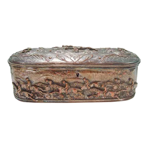 Antique French Silver Plate Horse Racing Jewelry Box