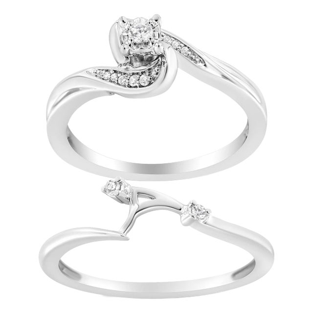 .925 Sterling Silver 1/10 Cttw Diamond Swirl and Bypass Bridal Set Ring and Band (I-J Color, I3 Clarity) - Size 9 For Sale