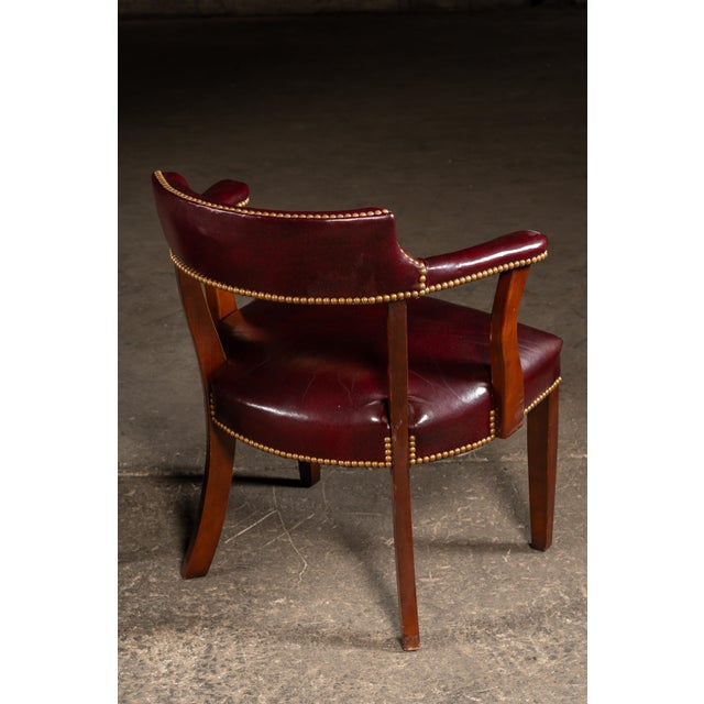 Vintage Set of Four Nailhead Trim Barrel-Back Leather Armchairs in Oxblood For Sale - Image 12 of 12