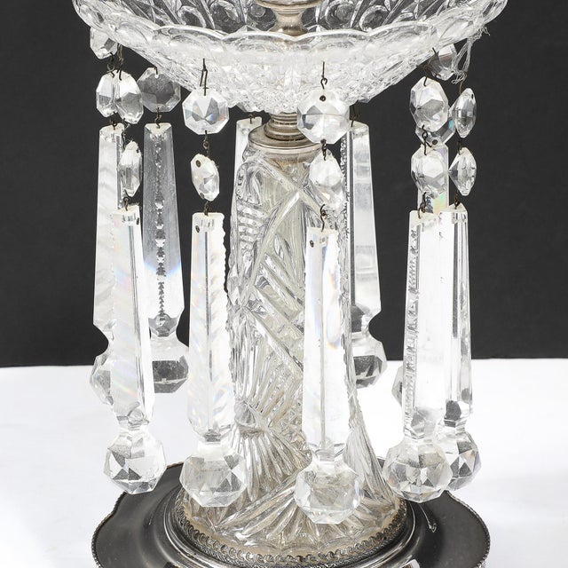 Pair of Art Deco Czech U S Zone Cut Crystal and Silver Plated Table Lamps For Sale - Image 15 of 18