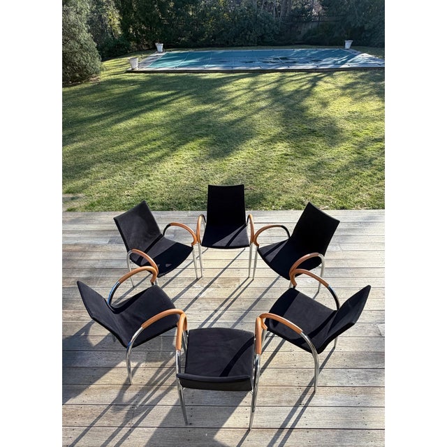 Set of 6 Mid Century Chrome and Wood Dining Chairs For Sale - Image 17 of 18