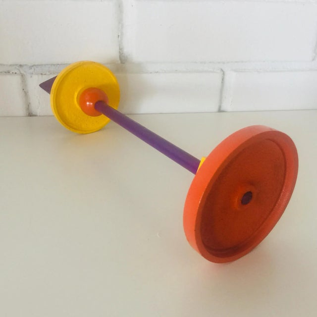 1980s Ettore Sottsass Inspired Memphis Style Candlestick in Orange Purple and Yellow by Anna Efverlund for Ikea in the 1980s. For Sale - Image 5 of 7