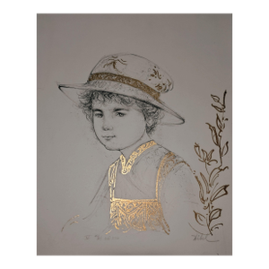 1970s Edna Hibel "Rene" - V 20/24 Ed 336 - Signed - Original Stone Lithograph on Rives Paper- 12.5x16.25 Child Portrait Unframed