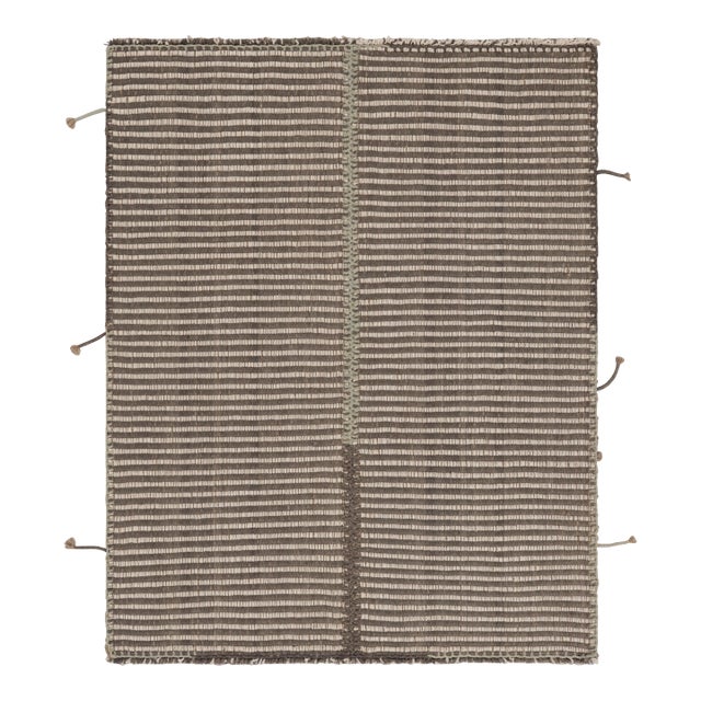 Rug & Kilim's Accent Kilim, Gray and White Textural Stripes With Beige Accents For Sale