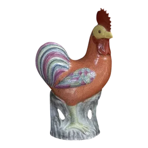 Antique Early 19th Century Chinese Export Famille Rose Porcelain Model of a Cockerel