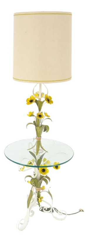 Painted Wrought Iron Flowers Italian Mid Century Modern Side Table Floor Lamp
