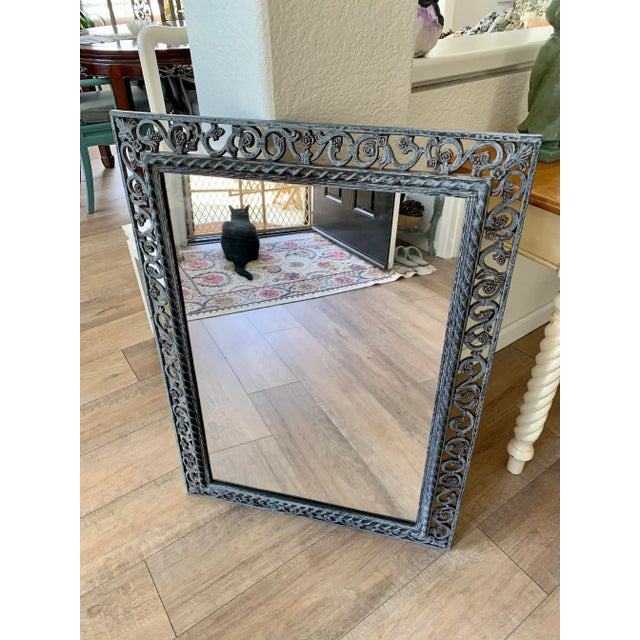 Wood Large Rustic Ornate Wall Mirror For Sale - Image 7 of 8