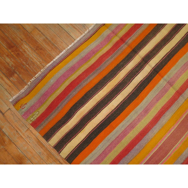 1970s Vintage Striped Hand-Made Turkish Kilim - 4'10" x 8'4" For Sale - Image 5 of 8