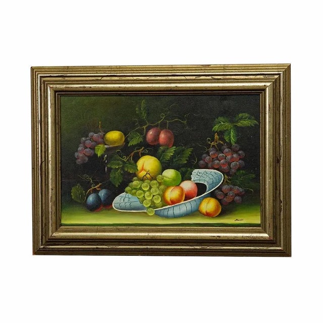 Still Life with Fruits, oil painting on canvas, Germany 1950s An impressive Biedermeier style still life painting...