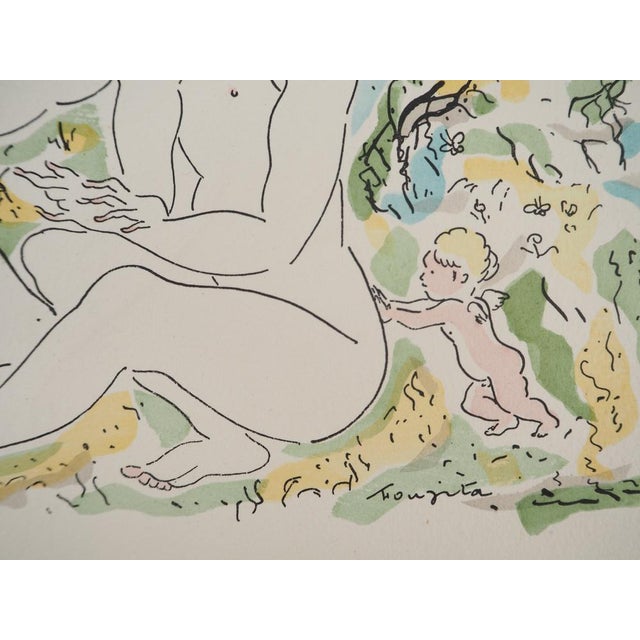 Leonard tsuguharu foujita (1886-1968) couple of women and cherubs, 1927 original engraving and stencil signed in the plate...